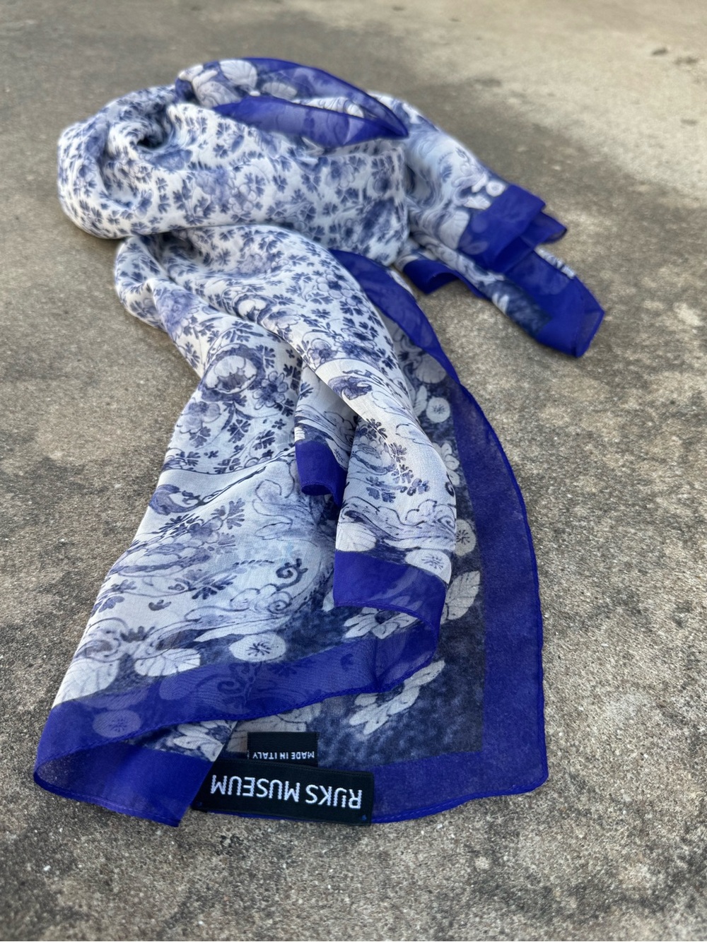 RijksMuseum of Amsterdam Blue & White Floral Toile Silk Scarf